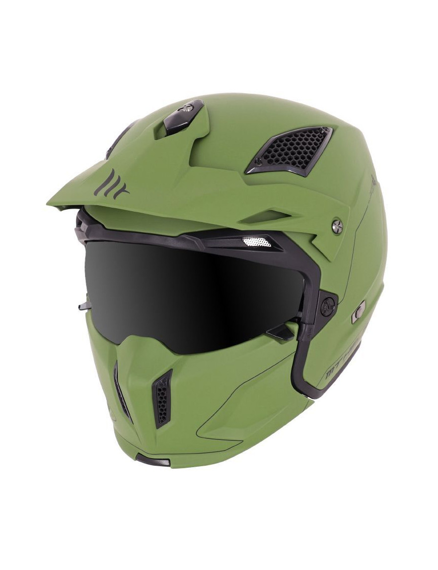 CASQUE TRIAL MT STREETFIGHTER SV UNI VERT MAT XXL (2XL)  SIMPLE ECRAN DARK TRANSFORMABLE AVEC MENTONNIERE AMOVIBLE (LIVRE AVEC 