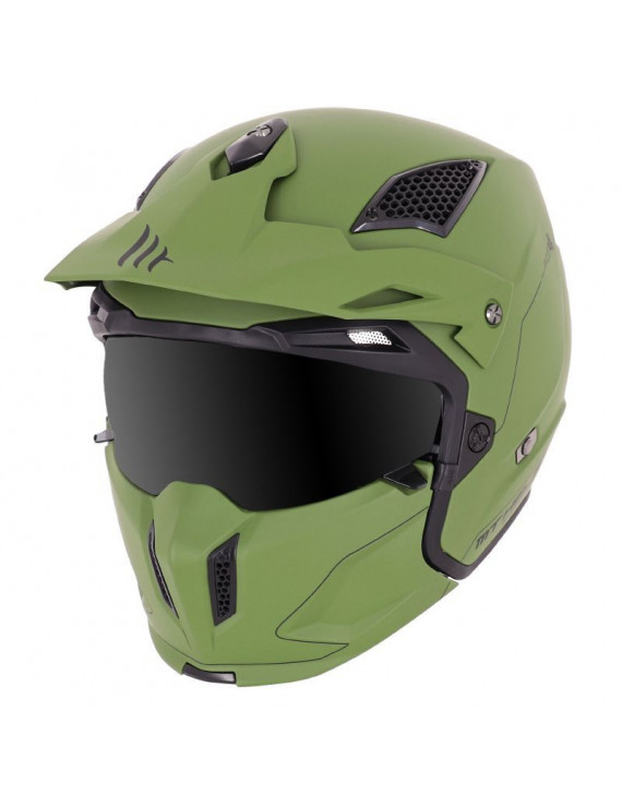 CASQUE TRIAL MT STREETFIGHTER SV UNI VERT MAT XXL (2XL)  SIMPLE ECRAN DARK TRANSFORMABLE AVEC MENTONNIERE AMOVIBLE (LIVRE AVEC 