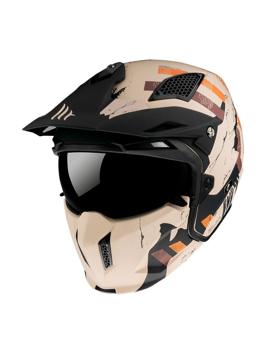 CASQUE TRIAL MT STREETFIGHTER SV SKULL BLANC-ORANGE MAT XXL (2XL)  SIMPLE ECRAN DARK TRANSFORMABLE AVEC MENTONNIERE AMOVIBLE (L