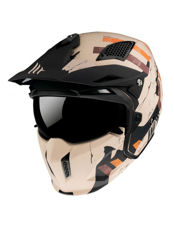 CASQUE TRIAL MT STREETFIGHTER SV SKULL BLANC-ORANGE MAT XXL (2XL)  SIMPLE ECRAN DARK TRANSFORMABLE AVEC MENTONNIERE AMOVIBLE (L