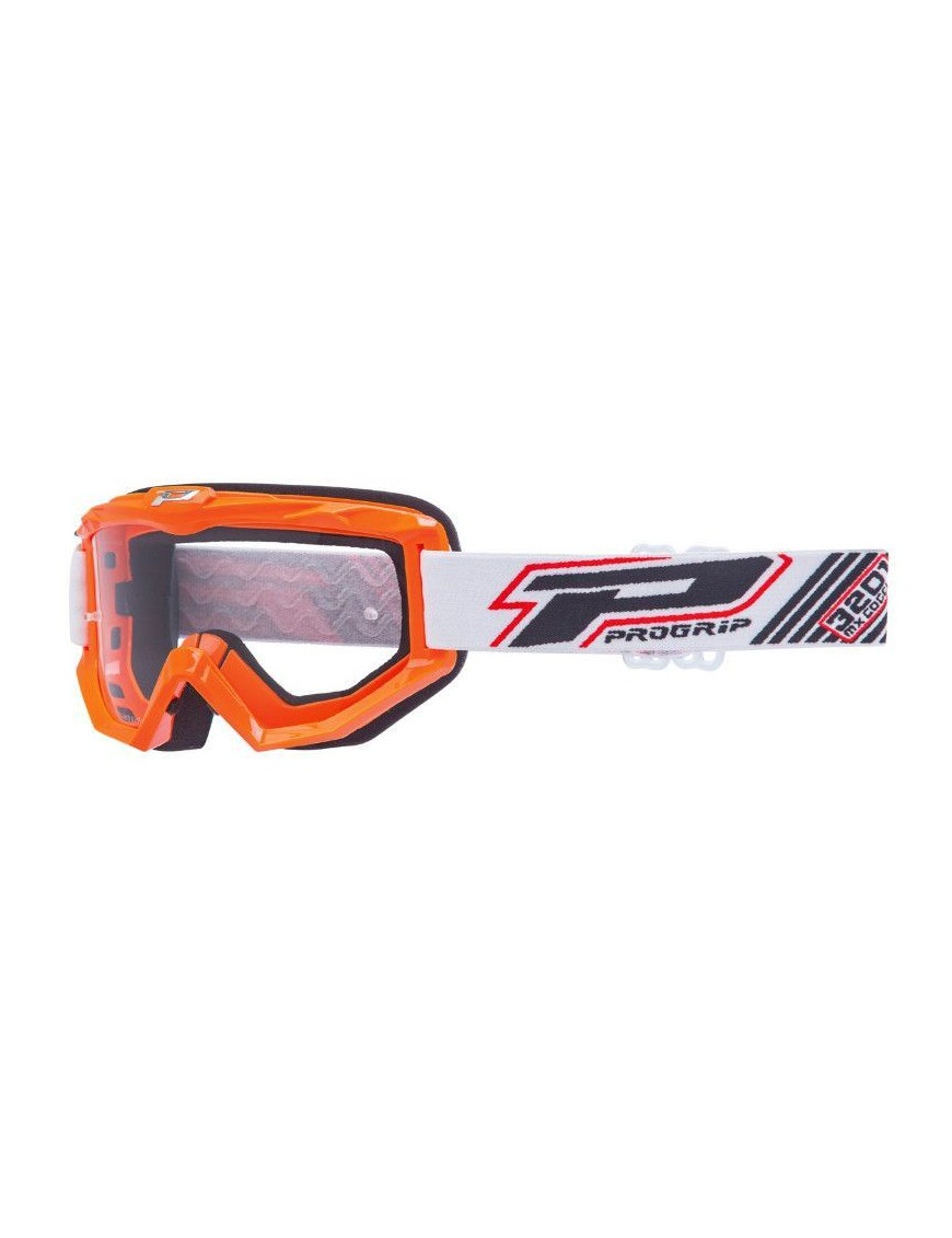 MASQUE-LUNETTES CROSS PROGRIP 3201 ATZAKI ORANGE ECRAN TRANSPARENT ANTI-RAYURES-ANTI U.V. COMPATIBLE AVEC PORT LUNETTES DE VUE 