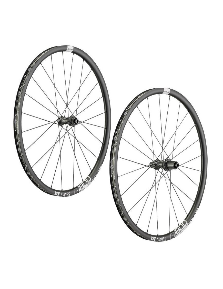 ROUES ROUTE 700 DT SWISS G1800-25 GRAVEL SPLINE DISC CENTERLOCK AXE 12-100 ET 12-142mm CASSETTE SHIMANO-SRAM 11-10V. NOIR PNEU 