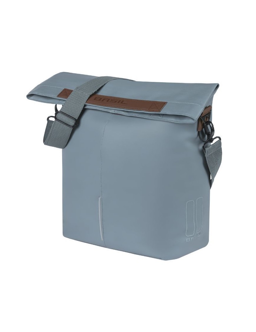 SACOCHE ARRIERE VELO LATERALE SAC BANDOULIERE BASIL CITY SHOPPER VEGAN BLEU IMITATION CUIR DROIT-GAUCHE 14-16L FIXATION HOOK-ON