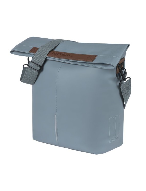 SACOCHE ARRIERE VELO LATERALE SAC BANDOULIERE BASIL CITY SHOPPER VEGAN BLEU IMITATION CUIR DROIT-GAUCHE 14-16L FIXATION HOOK-ON