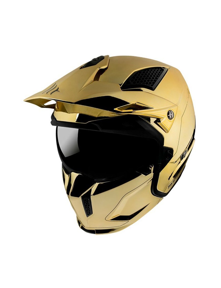 CASQUE TRIAL MT STREETFIGHTER SV UNI CHROME OR   S  SIMPLE ECRAN DARK TRANSFORMABLE AVEC MENTONNIERE AMOVIBLE (LIVRE AVEC UN EC