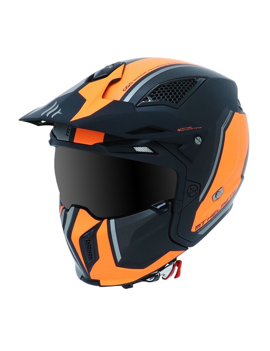 CASQUE TRIAL MT STREETFIGHTER SV TWIN NOIR MAT-ORANGE FLUO  M  SIMPLE ECRAN DARK TRANSFORMABLE AVEC MENTONNIERE AMOVIBLE (LIVRE