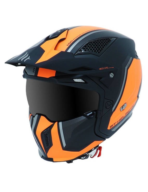 CASQUE TRIAL MT STREETFIGHTER SV TWIN NOIR MAT-ORANGE FLUO  M  SIMPLE ECRAN DARK TRANSFORMABLE AVEC MENTONNIERE AMOVIBLE (LIVRE