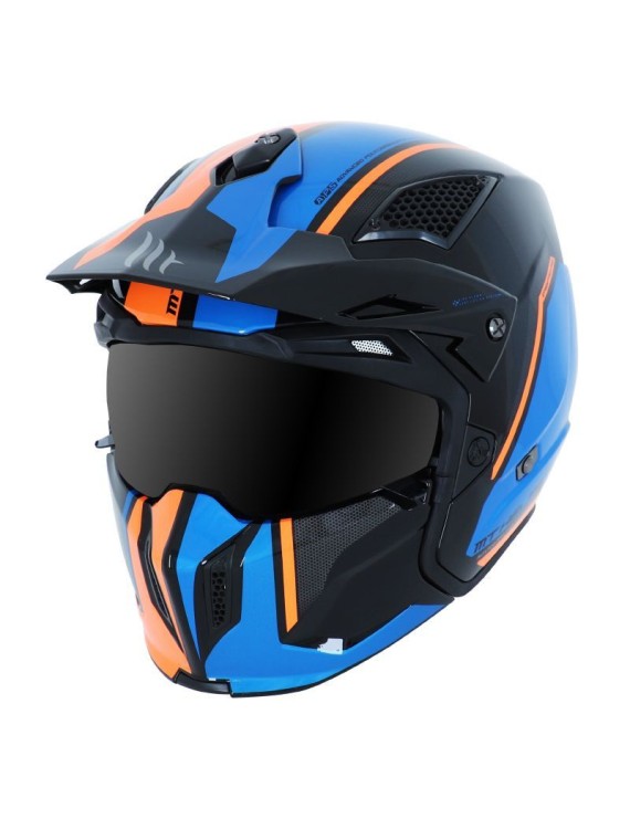 CASQUE TRIAL MT STREETFIGHTER SV TWIN NOIR-BLEU-ORANGE BRILLANT L  SIMPLE ECRAN DARK TRANSFORMABLE AVEC MENTONNIERE AMOVIBLE (L