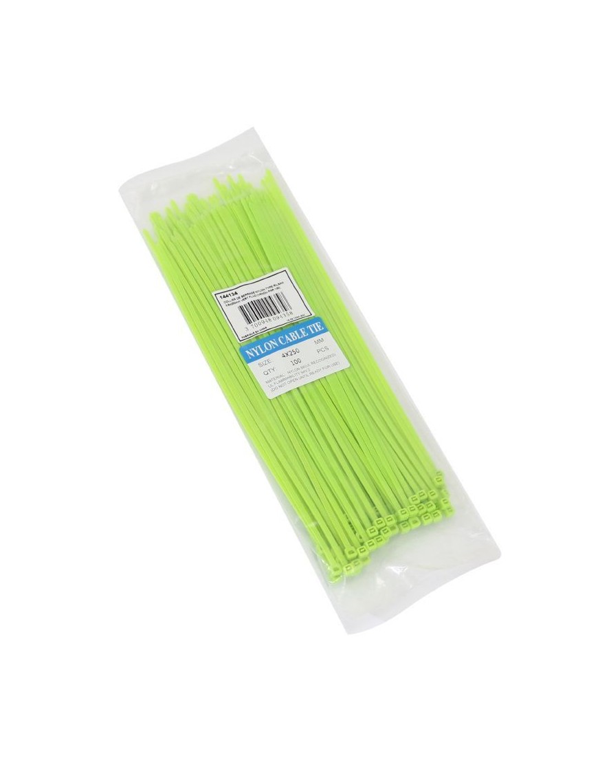 COLLIER DE SERRAGE NYLON TYPE RILSAN 3,6x250mm VERT FLUO (VENDU PAR 100)  -P2R-