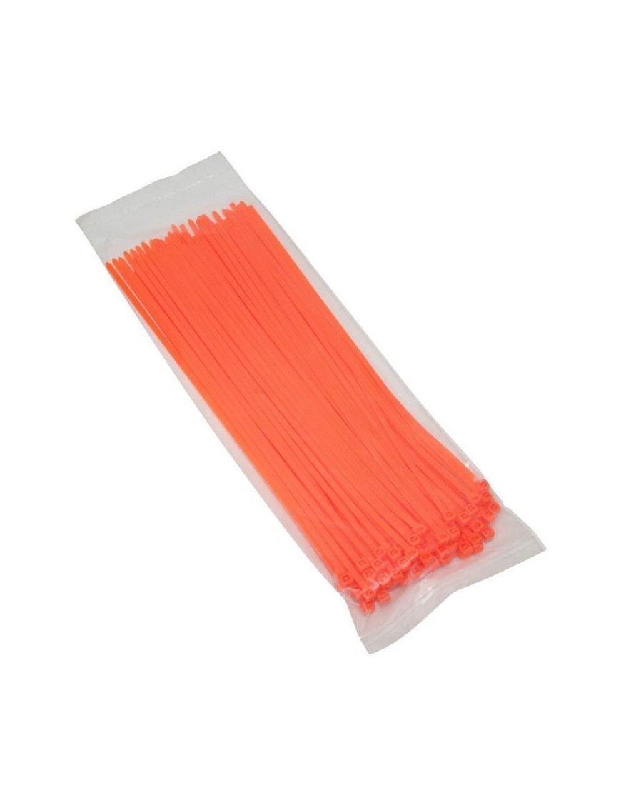 COLLIER DE SERRAGE NYLON TYPE RILSAN 3,6x250mm ORANGE FLUO (VENDU PAR 100)  -P2R-