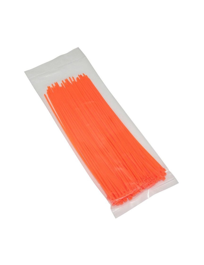 COLLIER DE SERRAGE NYLON TYPE RILSAN 2,5x200mm ORANGE FLUO (VENDU PAR 100)  -P2R-