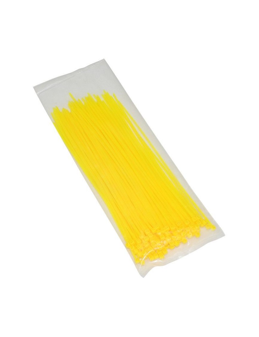 COLLIER DE SERRAGE NYLON TYPE RILSAN 2,5x200mm JAUNE FLUO (VENDU PAR 100)  -P2R-