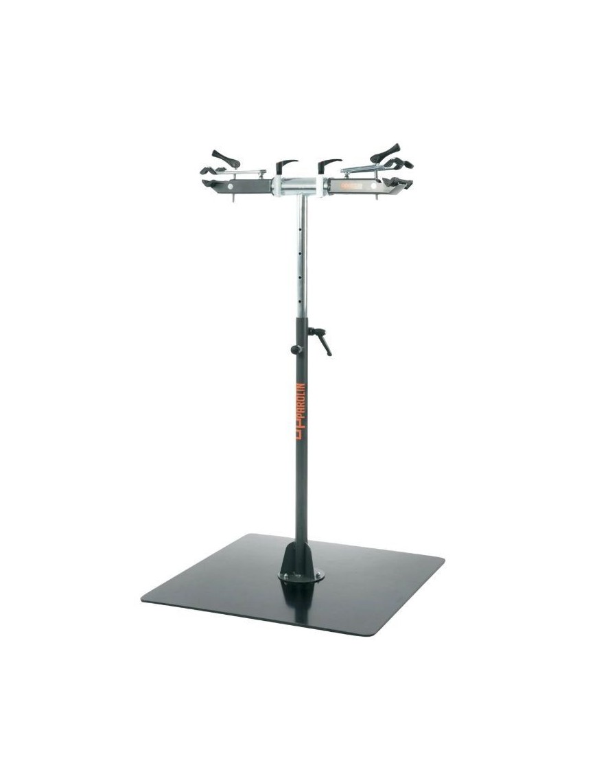 PIED D'ATELIER DE REPARATION VELO PROFESSIONNEL GIST OPUS DOUBLE SUPPORTE 50KGS SUR CHAQUE BRAS -AVEC PLAQUE METAL AU SOL