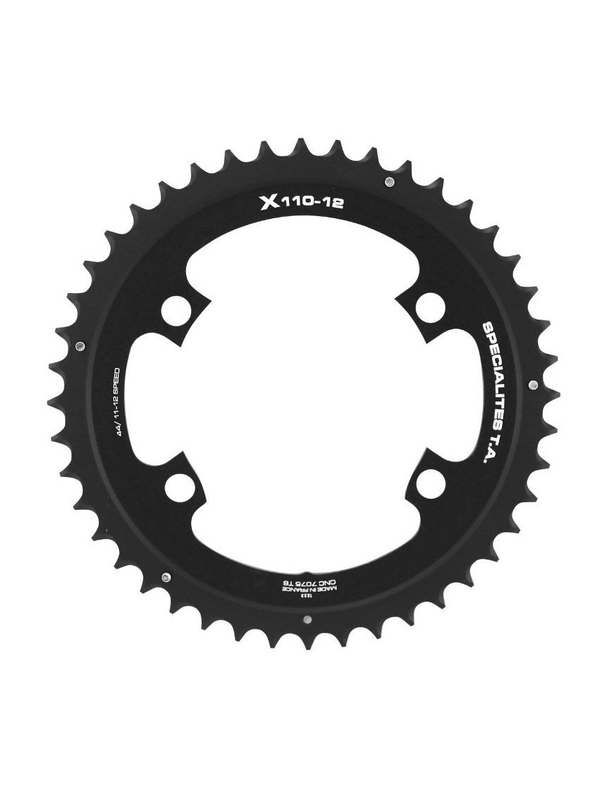 PLATEAU ROUTE 4BRA D.110 POUR SHIMANO ULTEGRA R8100-8170 DURA-ACE R9200-9270 105 R7100 TA X110 44DTS EXTERIEUR NOIR 12V.