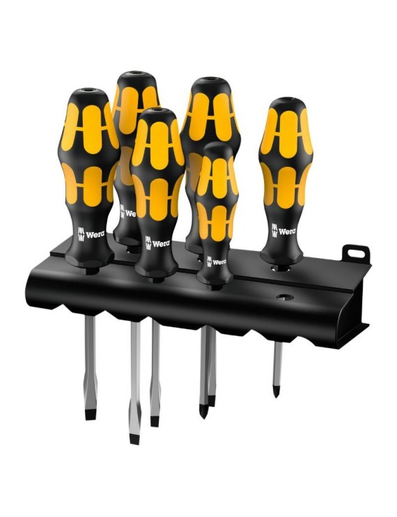 TOURNEVIS BURIN WERA 932 S6 KRAFTFORM CRUCIFORME ET PLAT AVEC RACK DE RANGEMENT NOIR-JAUNE (SET 6 PIECES)  -MARQUE ALLEMANDE PO