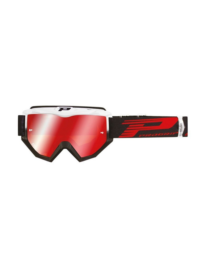 MASQUE-LUNETTES CROSS PROGRIP 3201 FL ATZAKI MULTILAYERED BLANC-NOIR ECRAN MIROIR ROUGE ANTI-RAYURES-ANTI U.V. COMPATIBLE AVEC 