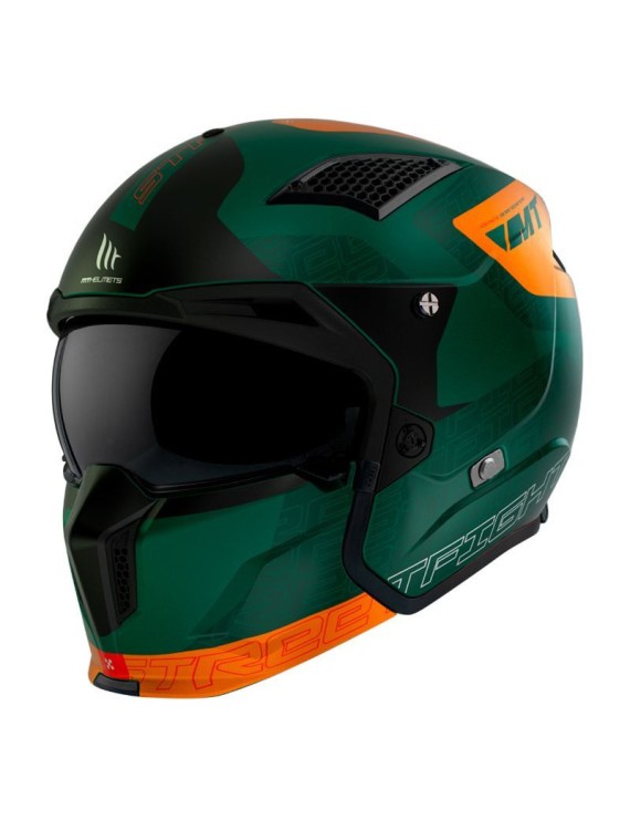 CASQUE TRIAL MT STREETFIGHTER SV TOTEM C6 VERT-ORANGE MAT  M  SIMPLE ECRAN DARK TRANSFORMABLE AVEC MENTONNIERE AMOVIBLE (LIVRE