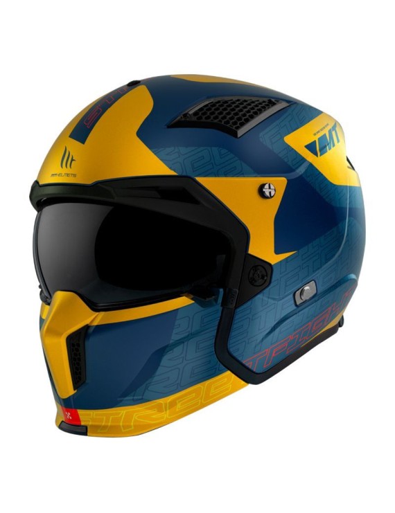 CASQUE TRIAL MT STREETFIGHTER SV TOTEM C3 BLEU-OR MAT  M  SIMPLE ECRAN DARK TRANSFORMABLE AVEC MENTONNIERE AMOVIBLE (LIVRE AVEC