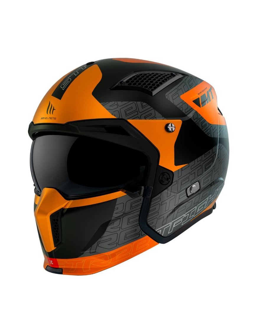 CASQUE TRIAL MT STREETFIGHTER SV TOTEM B4 GRIS-ORANGE MAT XXL (2XL)  SIMPLE ECRAN DARK TRANSFORMABLE AVEC MENTONNIERE AMOVIBLE 