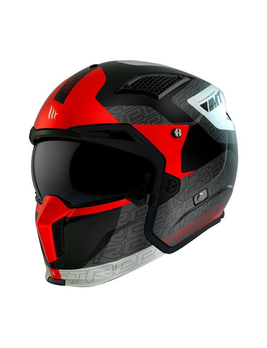 CASQUE TRIAL MT STREETFIGHTER SV TOTEM B15 GRIS-ROUGE MAT XL  SIMPLE ECRAN DARK TRANSFORMABLE AVEC MENTONNIERE AMOVIBLE (LIVRE 