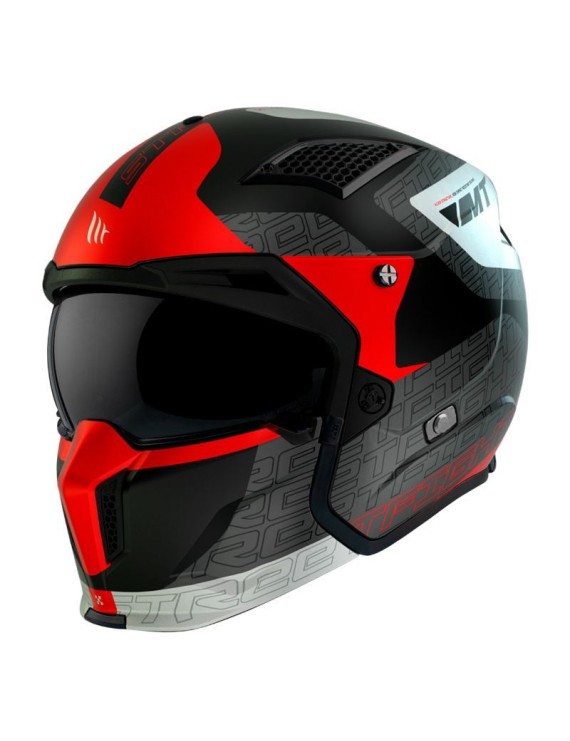 CASQUE TRIAL MT STREETFIGHTER SV TOTEM B15 GRIS-ROUGE MAT XL  SIMPLE ECRAN DARK TRANSFORMABLE AVEC MENTONNIERE AMOVIBLE (LIVRE 