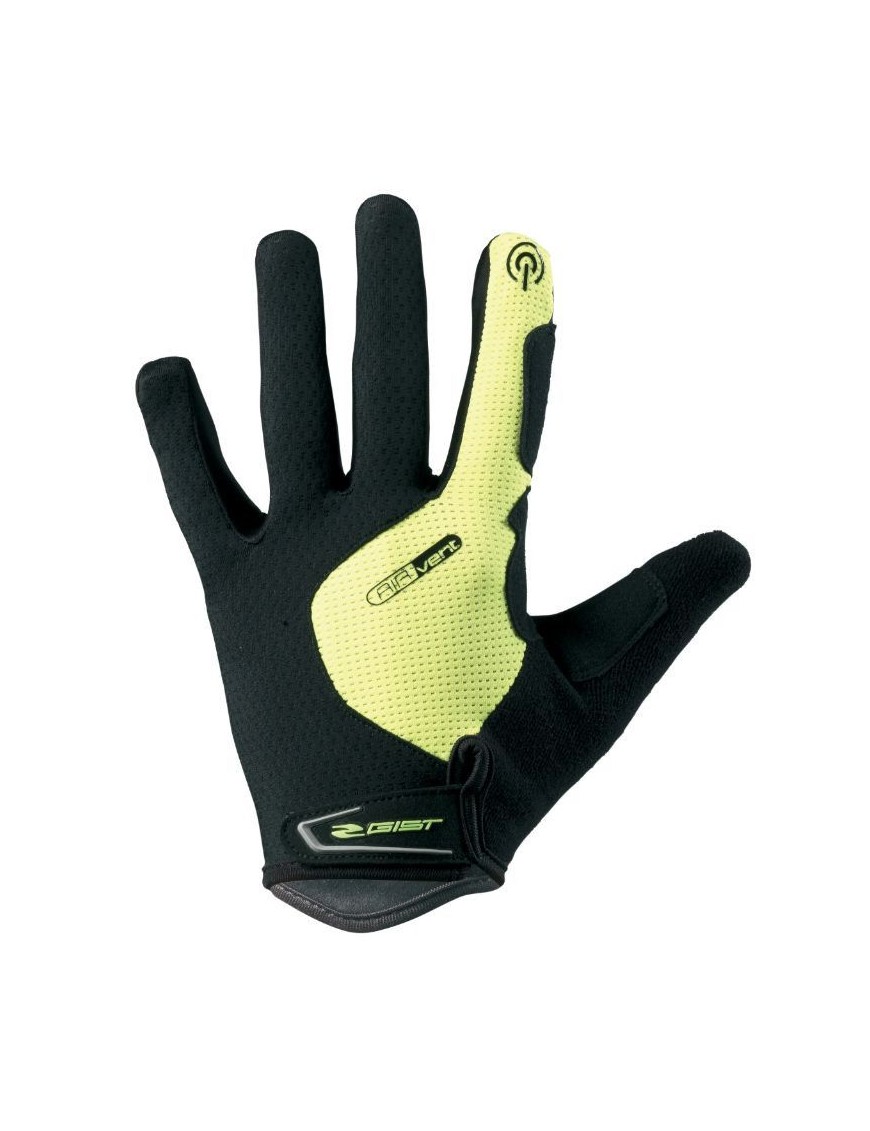 GANTS VELO VTT LONG GIST HERO GEL JAUNE FLUO  M (PAIRE SUR CARTE) COMPATIBLE ECRAN TACTILE -5532