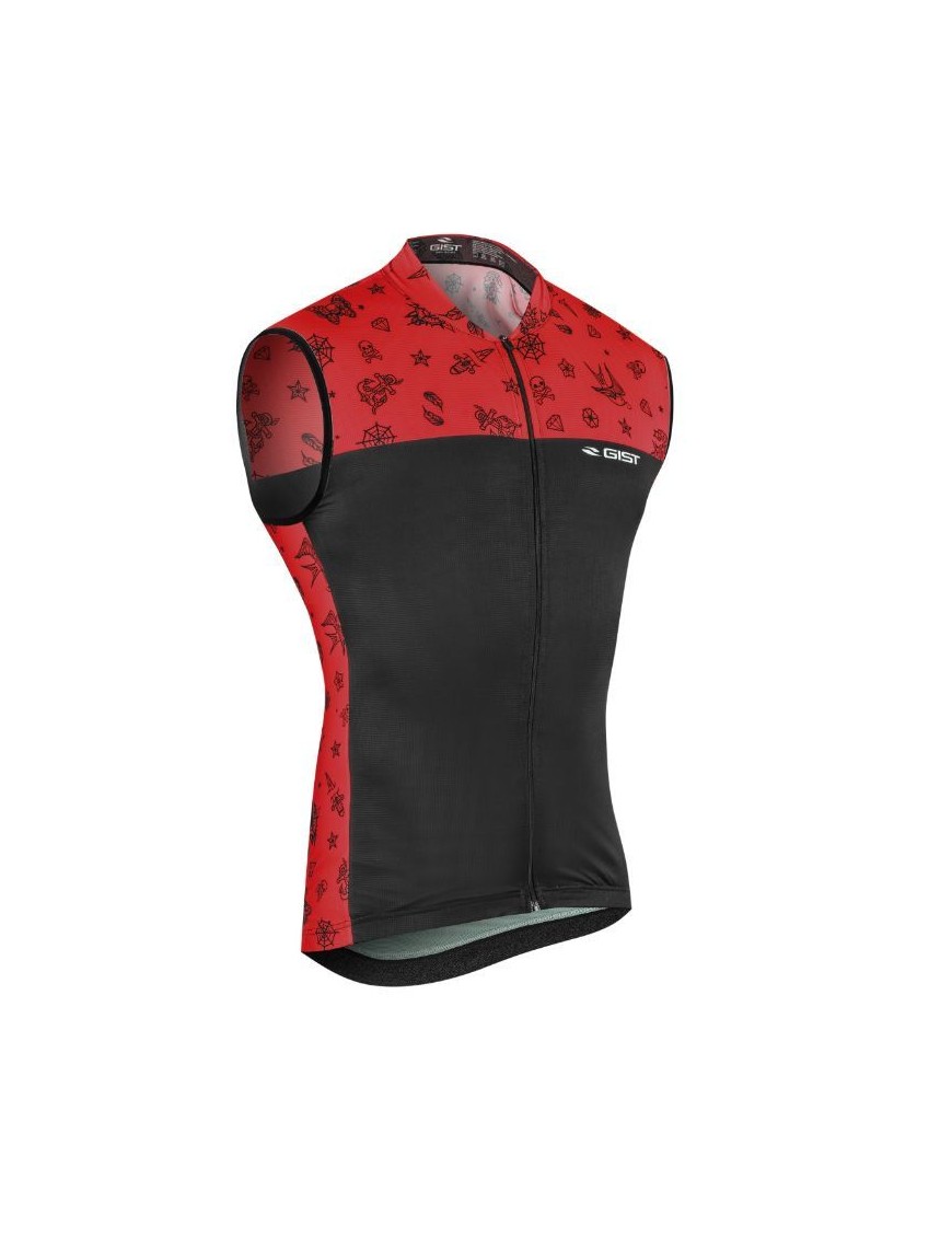 MAILLOT GIST HOMME TATTOO SANS MANCHES ZIP TOTAL NOIR-ROUGE XXL    -5356