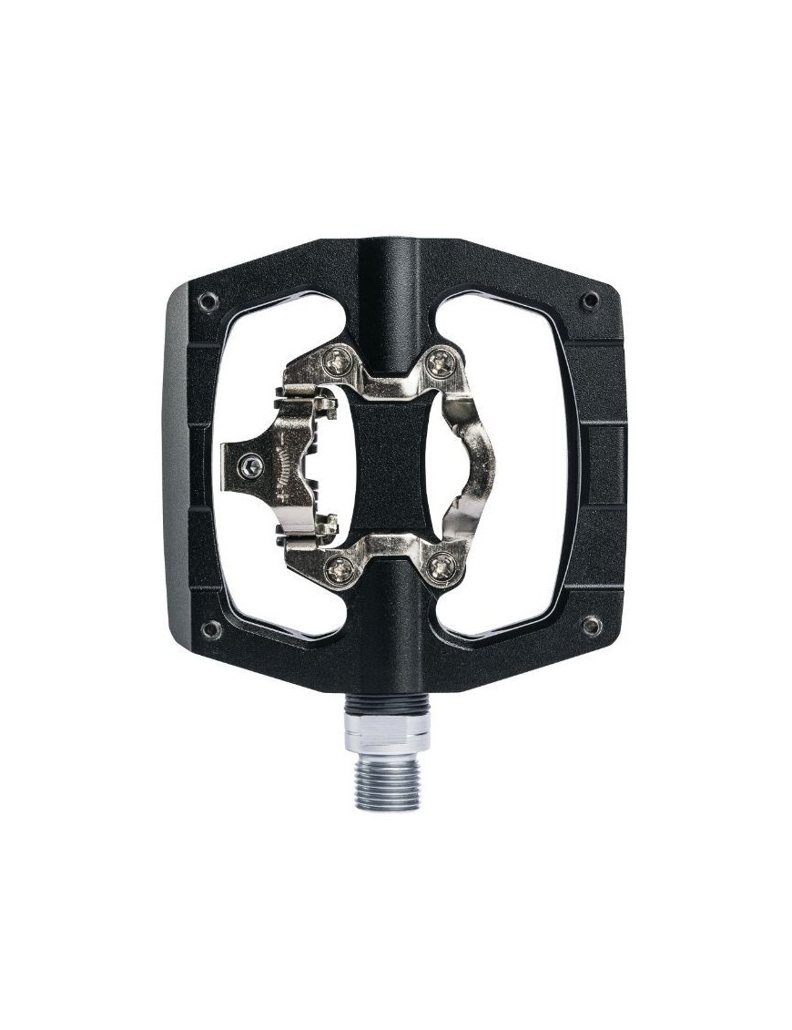 PEDALE GRAVEL - VTT  PLATE SWITCH AUTOMATIQUE OU STANDARD ALU CNC NOIR 90 x 90 mm (COMPATIBLE SHIMANO SPD) (PAIRE)