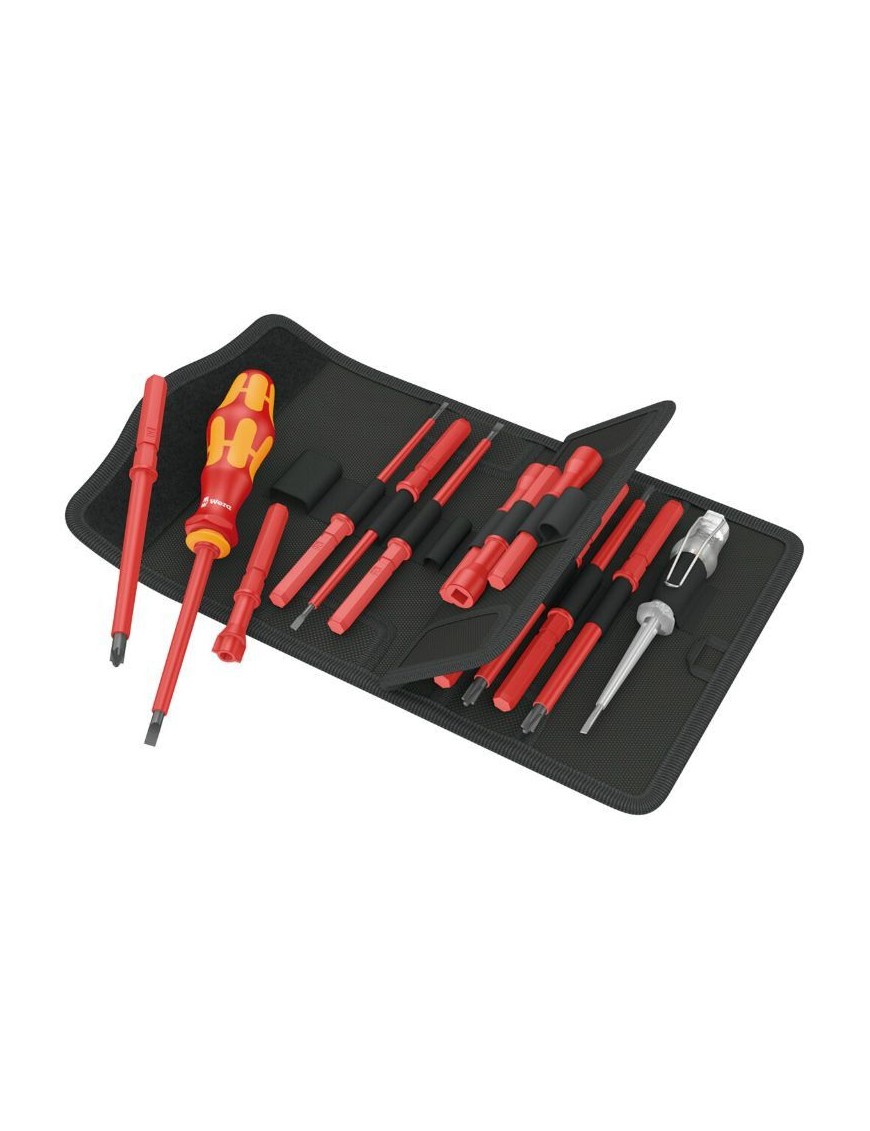 TOURNEVIS ISOLE WERA KOMPAKT VDE EMBOUTS-LAMES INTERCHANGEABLES INCLUS ETUI CEINTURE ET TESTEUR DE PHASE UNIPOLAIRE ROUGE-JAUNE