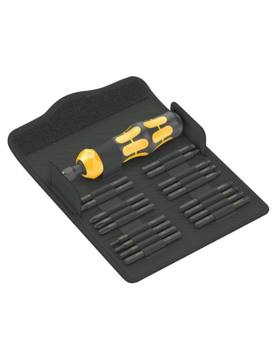 TOURNEVIS A FRAPPER WERA 900 KOMPAKT EMBOUTS-LAMES INTERCHANGEABLES  NOIR-JAUNE (SET 19 PIECES)  -MARQUE ALLEMANDE POUR LES ATE