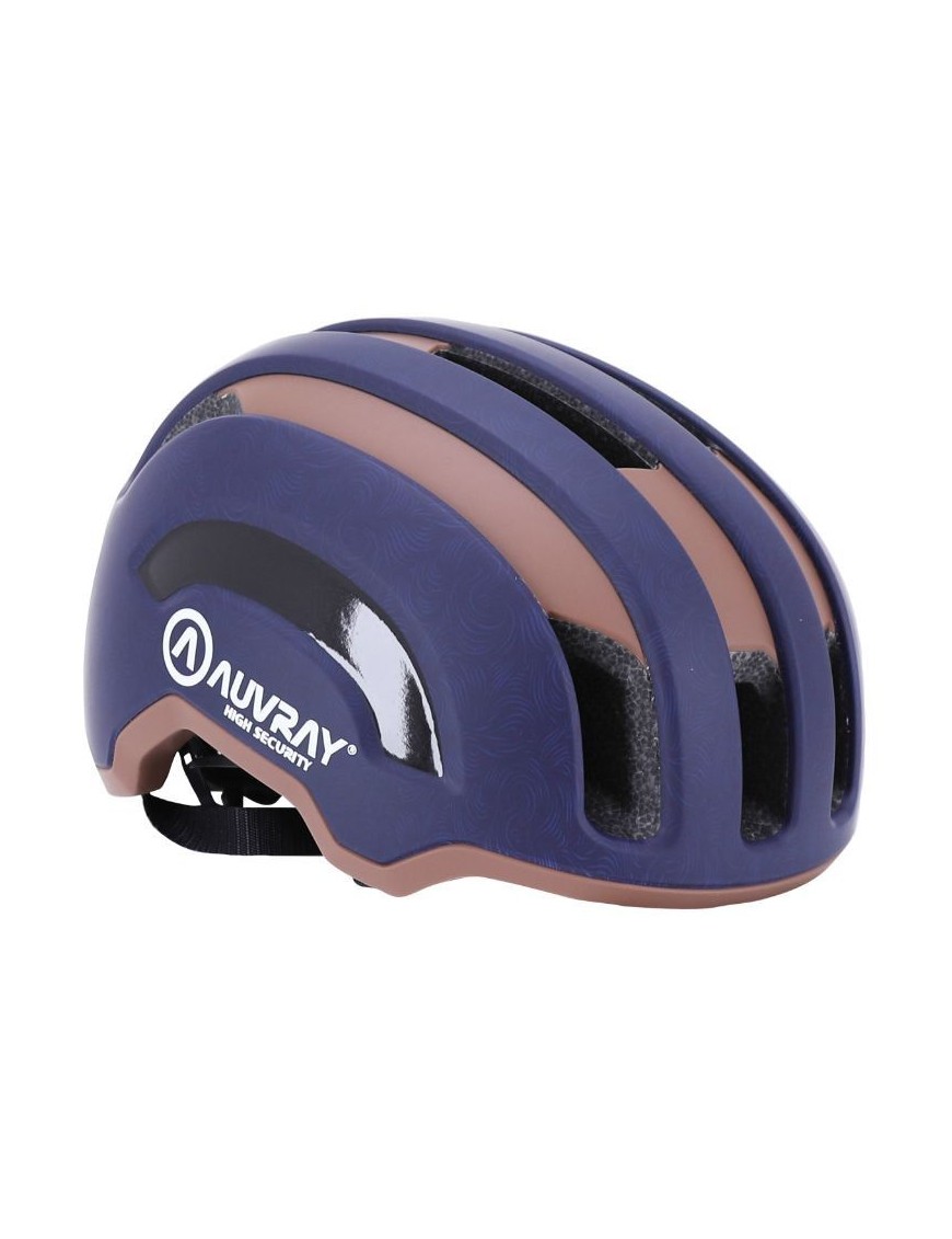 CASQUE VELO ADULTE AUVRAY URBAIN SAFE MARINE-MARRON DOUBLE IN-MOLD AVEC ECLAIRAGE AIMANTE USB TAILLE 59-63 REGLAGE MOLETTE