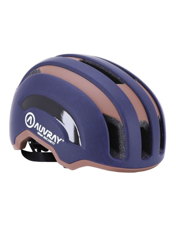 CASQUE VELO ADULTE AUVRAY URBAIN SAFE MARINE-MARRON DOUBLE IN-MOLD AVEC ECLAIRAGE AIMANTE USB TAILLE 59-63 REGLAGE MOLETTE