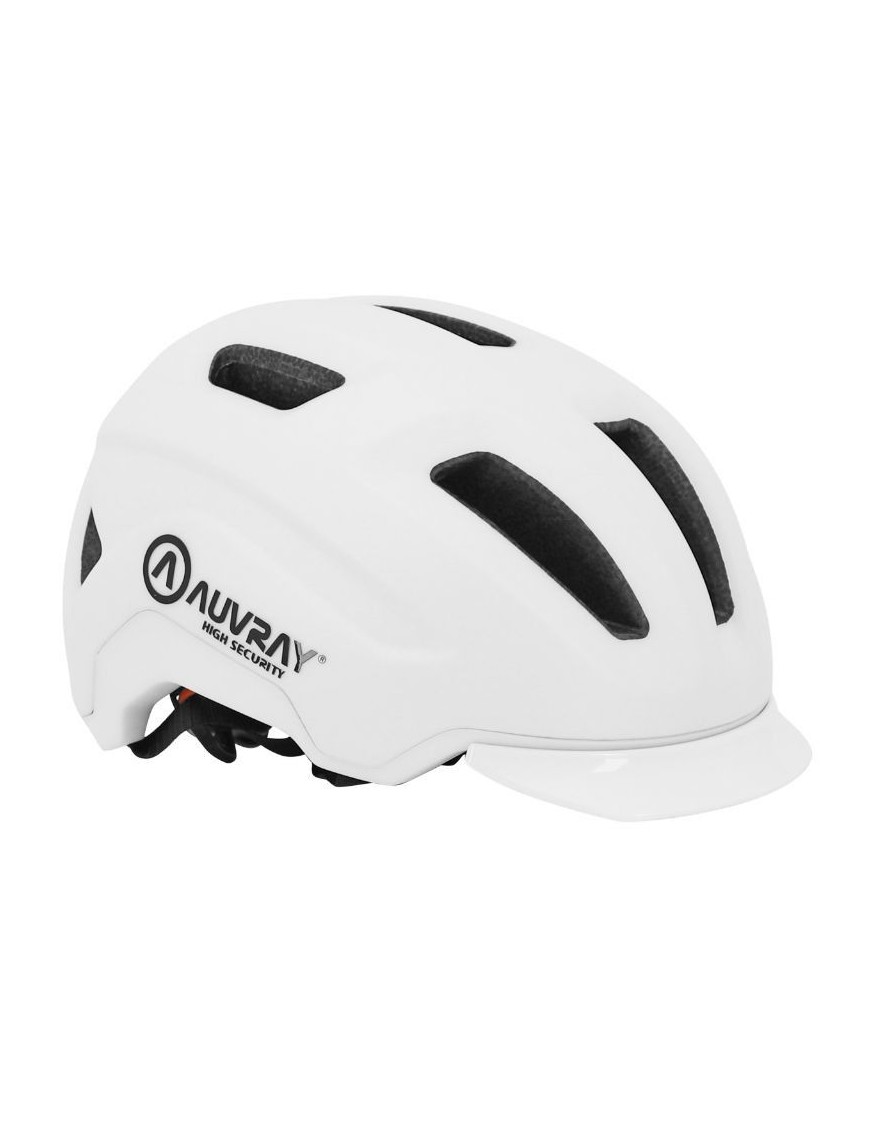 CASQUE VELO ADULTE AUVRAY URBAIN CITY PREMIUM BLANC DOUBLE IN-MOLD AVEC ECLAIRAGE INTEGRE AIMANTE USB TAILLE 59-63 REGLAGE MOLE