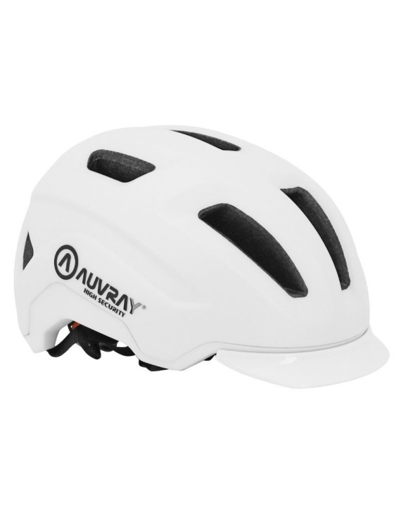 CASQUE VELO ADULTE AUVRAY URBAIN CITY PREMIUM BLANC DOUBLE IN-MOLD AVEC ECLAIRAGE INTEGRE AIMANTE USB TAILLE 56-59 REGLAGE MOLE