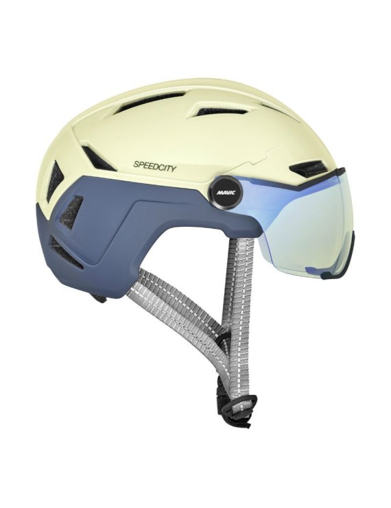 CASQUE VELO ADULTE MAVIC SPEEDCITY CREME-BLEU VISIERE INTEGREE TAILLE 51-56 REGLAGE MOLETTE 370GRS - HOMOLOGUE -