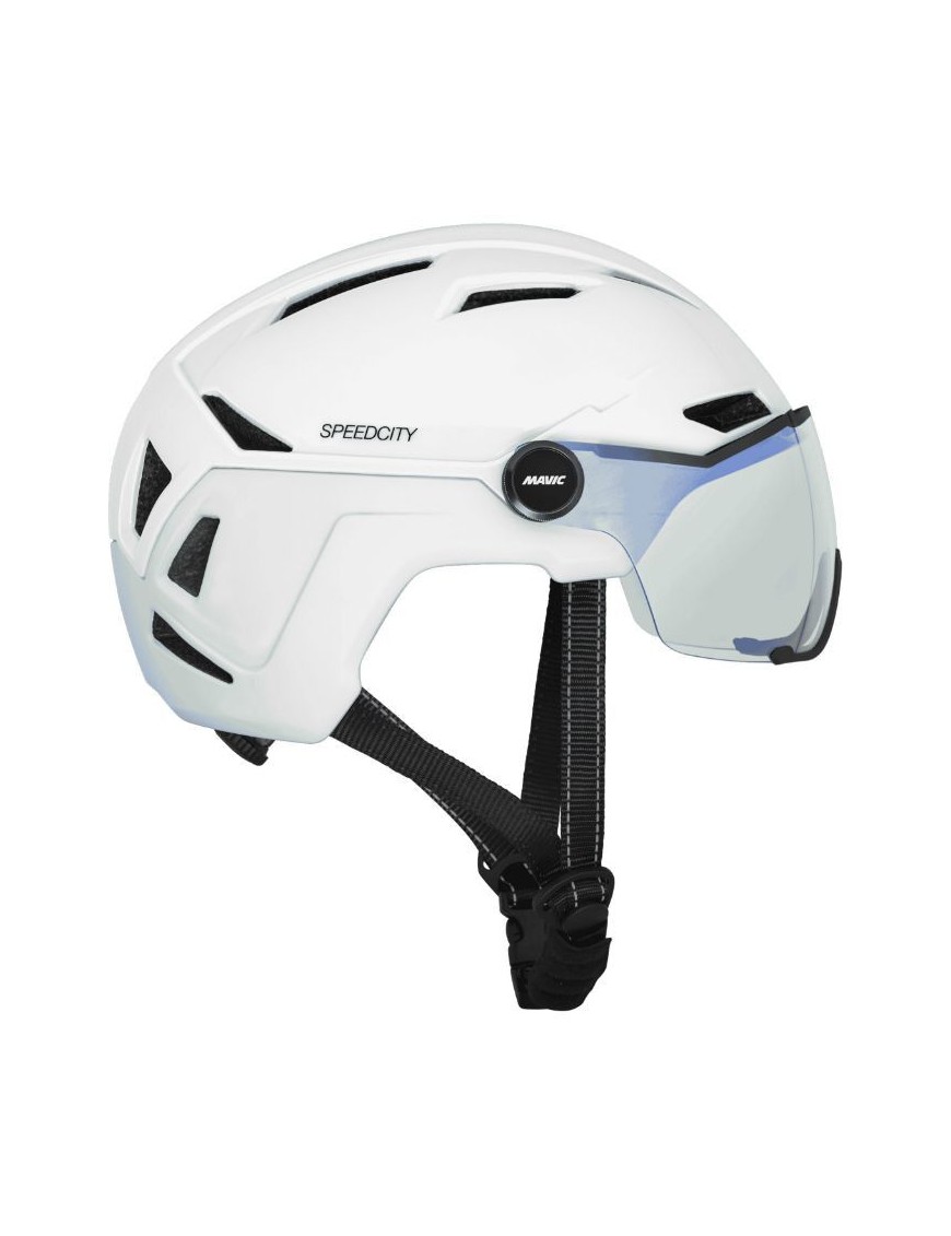 CASQUE VELO ADULTE MAVIC SPEEDCITY BLANC VISIERE INTEGREE TAILLE 57-61 REGLAGE MOLETTE 370GRS - HOMOLOGUE -
