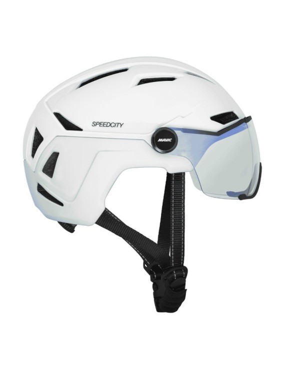 CASQUE VELO ADULTE MAVIC SPEEDCITY BLANC VISIERE INTEGREE TAILLE 54-59 REGLAGE MOLETTE 370GRS - HOMOLOGUE -
