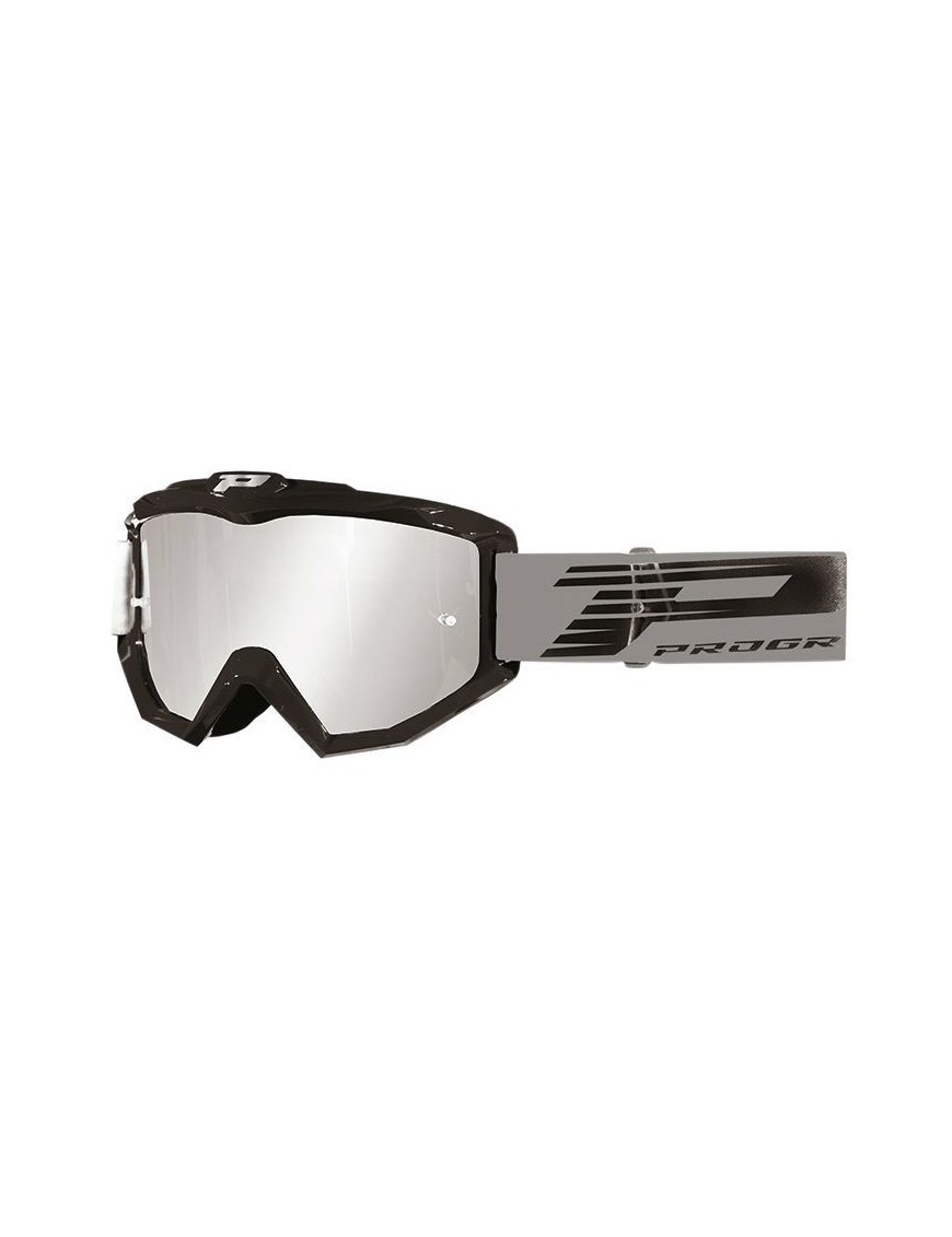 MASQUE-LUNETTES CROSS PROGRIP 3201 FL ATZAKI MULTILAYERED NOIR-GRIS ECRAN MIROIR ARGENT ANTI-RAYURES-ANTI U.V. COMPATIBLE AVEC 