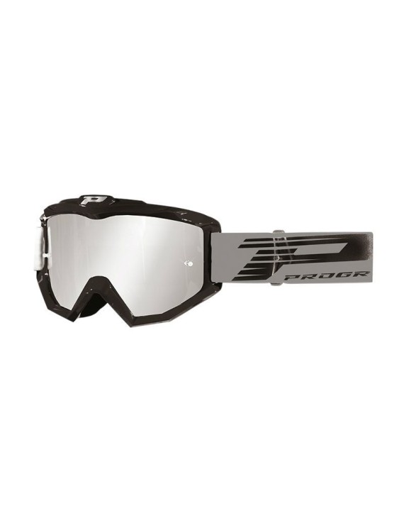 MASQUE-LUNETTES CROSS PROGRIP 3201 FL ATZAKI MULTILAYERED NOIR-GRIS ECRAN MIROIR ARGENT ANTI-RAYURES-ANTI U.V. COMPATIBLE AVEC 