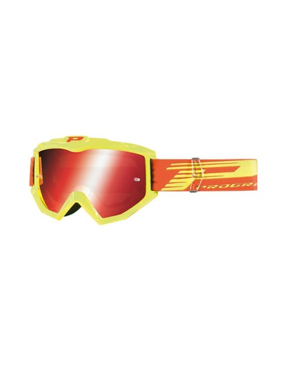 MASQUE-LUNETTES CROSS PROGRIP 3201 FL ATZAKI MULTILAYERED JAUNE-ORANGE FLUO ECRAN MIROIR ROUGE ANTI-RAYURES-ANTI U.V. COMPATIBL