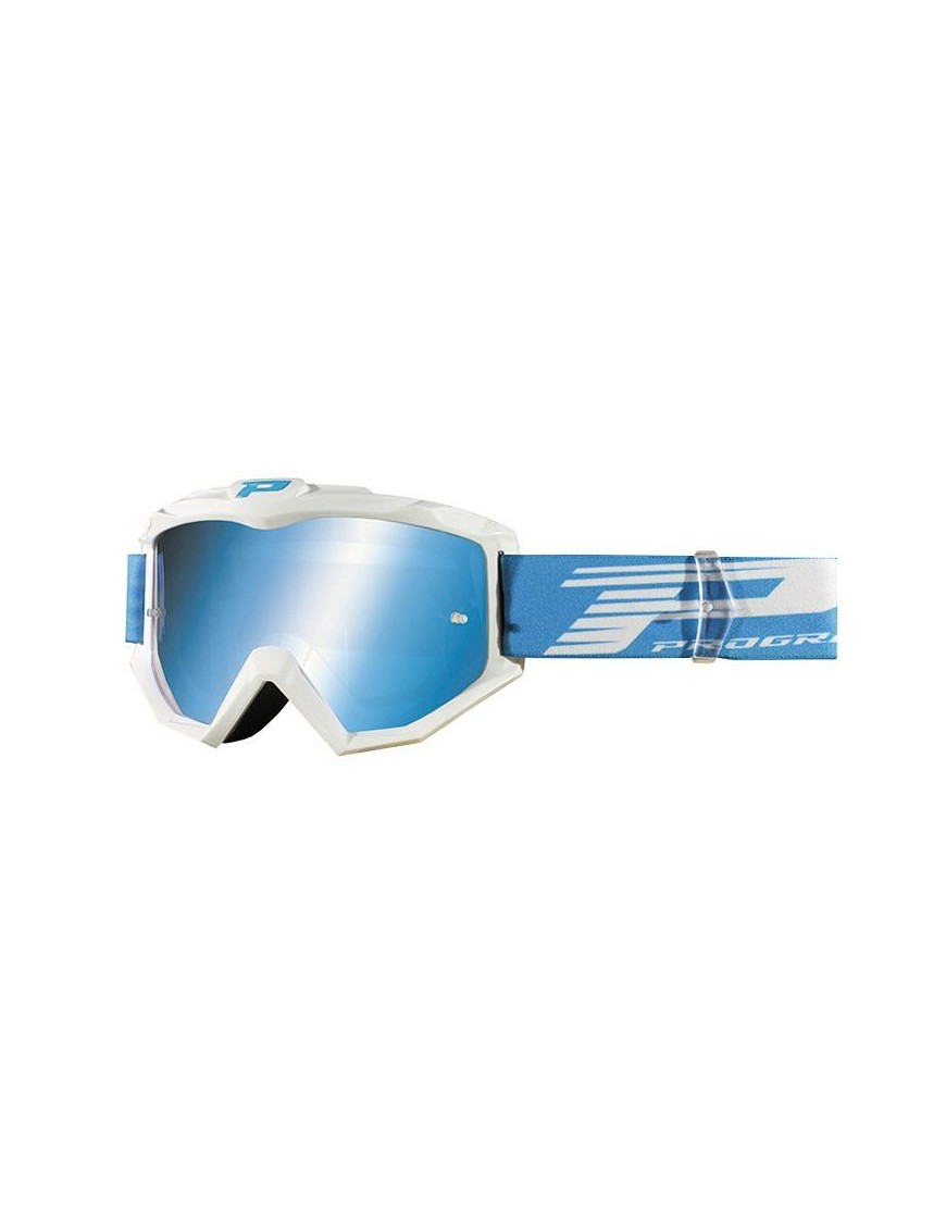 MASQUE-LUNETTES CROSS PROGRIP 3201 FL ATZAKI MULTILAYERED BLANC-BLEU ECRAN MIROIR BLEU ANTI-RAYURES-ANTI U.V. COMPATIBLE AVEC P