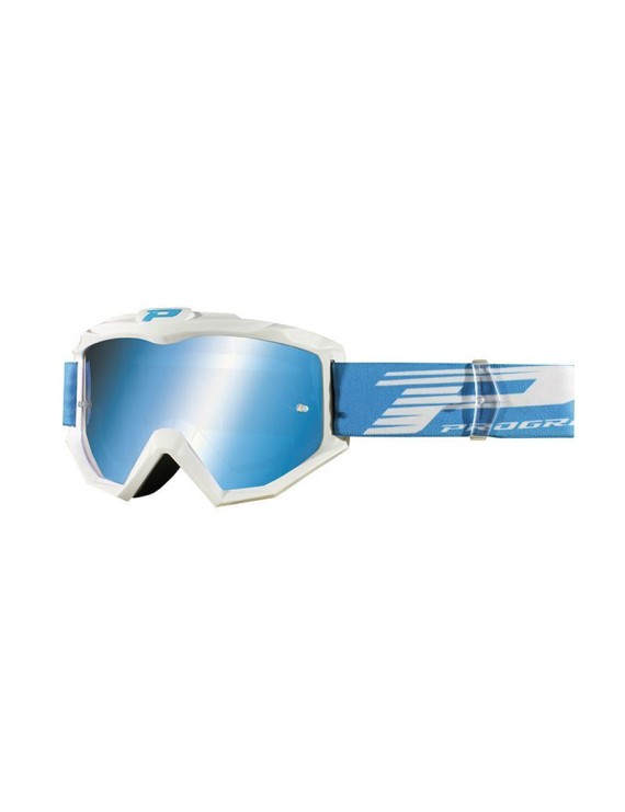 MASQUE-LUNETTES CROSS PROGRIP 3201 FL ATZAKI MULTILAYERED BLANC-BLEU ECRAN MIROIR BLEU ANTI-RAYURES-ANTI U.V. COMPATIBLE AVEC P