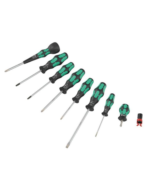 TOURNEVIS WERA 9527 BALL GRIP CRUCIFORME, TORX ET PLAT AVEC AGRIPPE VIS NOIR-VERT (SET 9 PIECES)  -MARQUE ALLEMANDE POUR LES AT