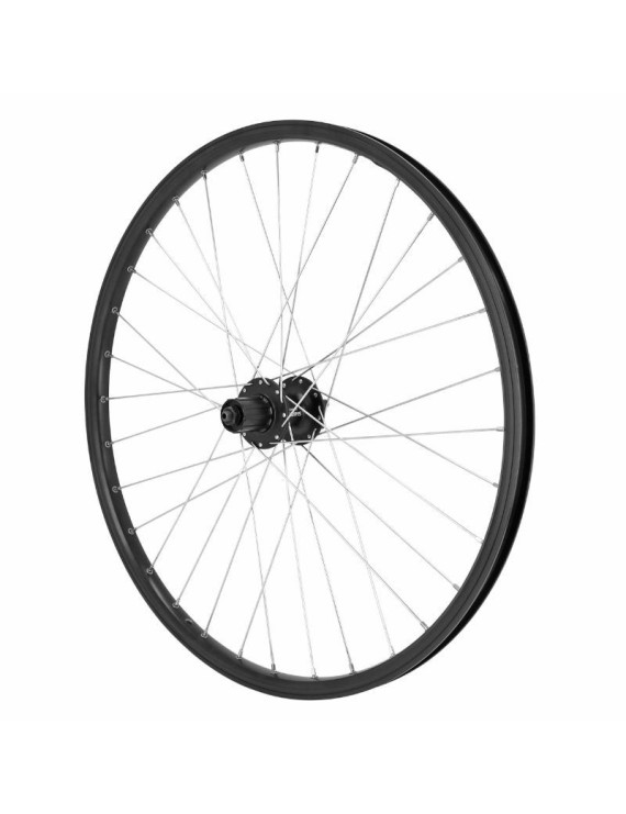 ROUE VTT 26" M260 ARRIERE NOIR DOUBLE PAROI DISQUE OEILLET MOYEU SHIMANO M475 9-10-11V. DISQUE 6 TROUS RAYON ARGENT BLOCAGE