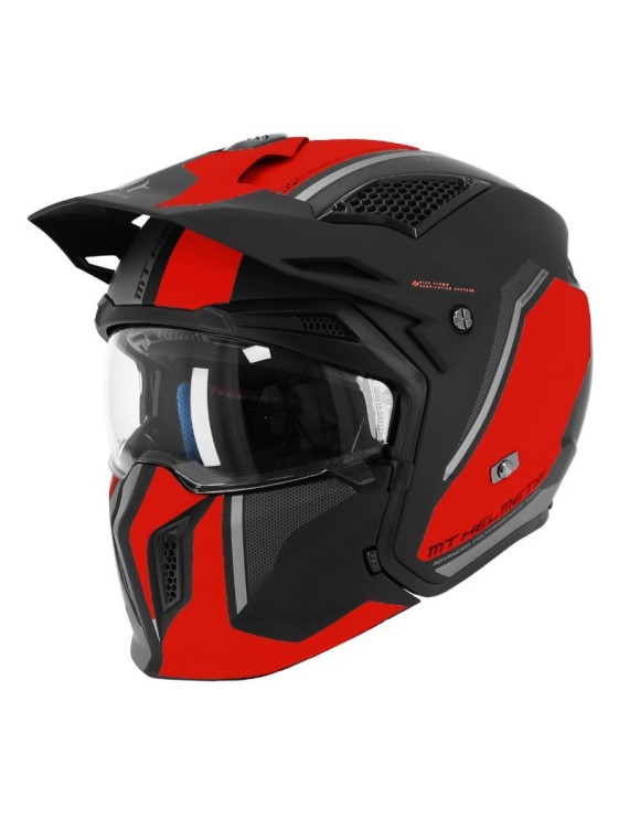 CASQUE TRIAL MT STREETFIGHTER SV TWIN C5 NOIR MAT-ROUGE XL  SIMPLE ECRAN TRANSPARENT TRANSFORMABLE AVEC MENTONNIERE AMOVIBLE (L