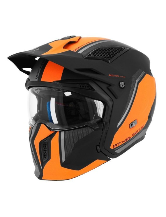 CASQUE TRIAL MT STREETFIGHTER SV TWIN C4 NOIR MAT-ORANGE FLUO XL  SIMPLE ECRAN TRANSPARENT TRANSFORMABLE AVEC MENTONNIERE AMOVI