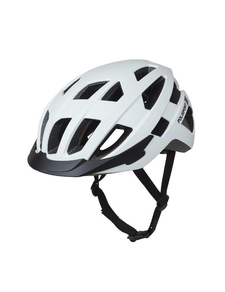 CASQUE VELO CITY ADULTE POLISPORT CITY-MOVE IN-MOLD BLANC MAT AVEC VISIERE NOIR TAILLE 58-61 SYSTEM QUICK LOCK