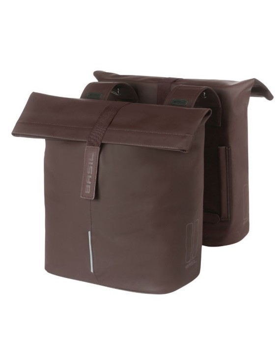 SACOCHE ARRIERE VELO DOUBLE BASIL VEGAN MARRON IMITATION CUIR 28-32L FIXATION PORTE BAGAGE FERMETURE PLIANT ANTI-PLUIE AVEC REF
