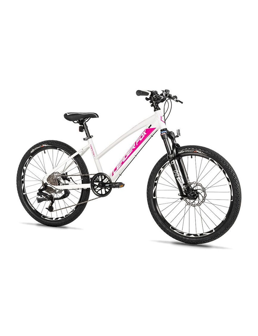 VELO MUSCULAIRE VTT 24 LEADER FOX CAPITAN 2025 FILLE BLANC-ROSE MAT 8V (TAILLE ENFANT 135 à 145 cm)