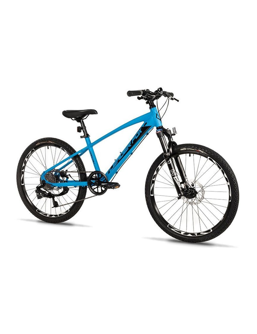 VELO MUSCULAIRE VTT 24 LEADER FOX CAPITAN 2025 GARCON BLEU MAT 8V (TAILLE ENFANT 135 à 145 cm)